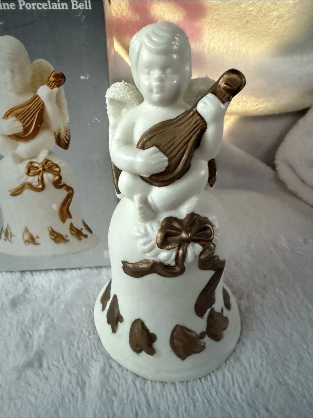 Vintage Bell W/ Cherub Angel Playing A Lute, With Gold Accents 1997 Artmark